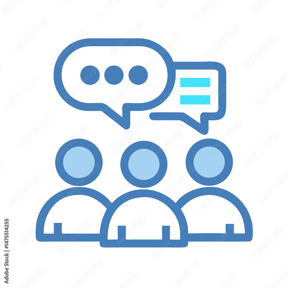 Poster collaboration and discussion icon showing teamwork and conversation