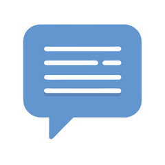 Blue speech bubble icon with white text lines