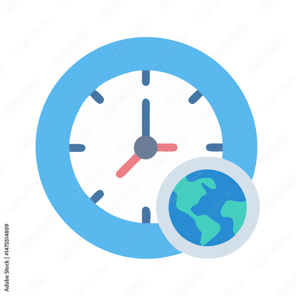 Poster global time zones: clock with earth for timekeeping