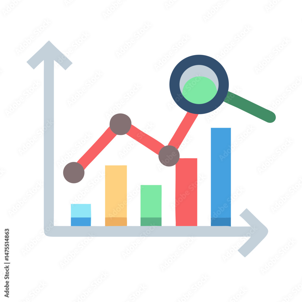 Poster analyzing financial data with magnifying glass on bar graph