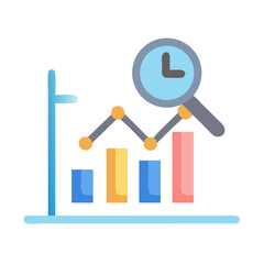 Time-Sensitive Data Analysis: Chart with Magnifying Glass Icon