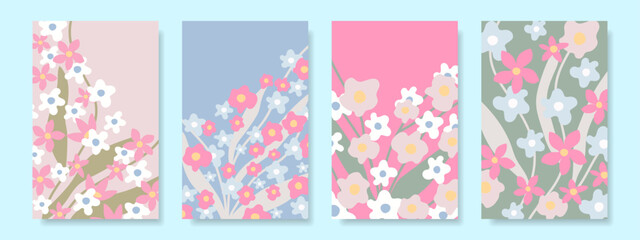 Set of cute delicate floral covers. Floral cover templates for designing postcards, posters, banners, advertisements.