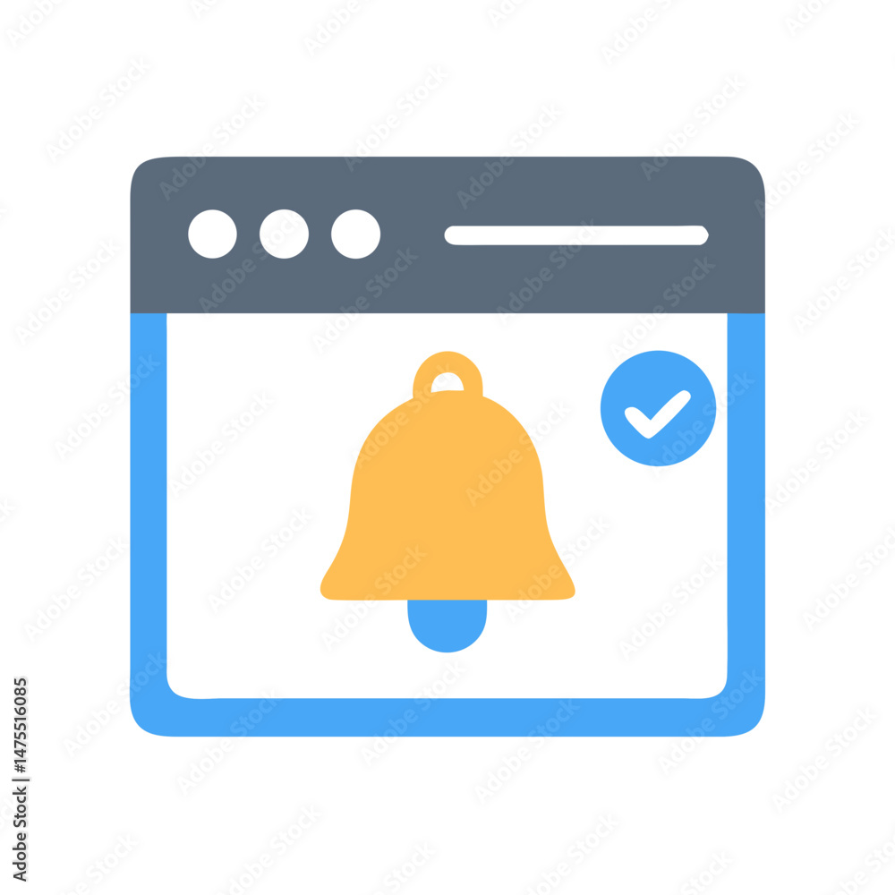 Poster notification bell icon inside browser window with checkmark