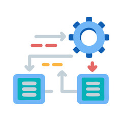 Data Processing Workflow with Arrows and Gear Icon