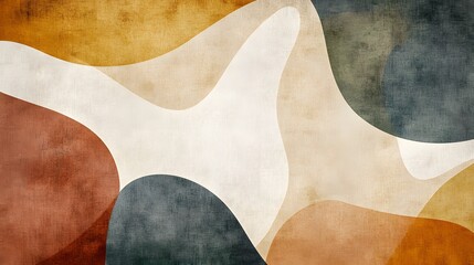Abstract digital illustration features overlapping organic shapes in muted earthy tones and white.