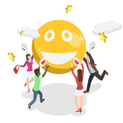 3D Isometric Flat  Illustration of Workplace Satisfaction, Enhancing Employee Engagement Through Company Surveys And Feedback