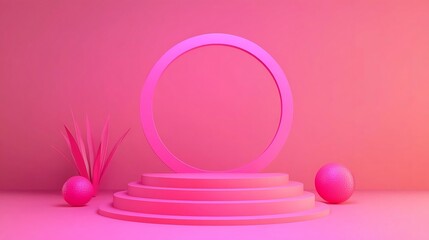 Minimalist Pink Display with Geometric Shapes and Gradated Backdrop for Presentation