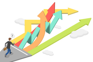 3D Isometric Flat  Illustration of Career Direction, Choosing The Best Path For Your Career Growth Businessman Exploring Different Options © TarikVision