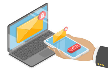 3D Isometric Flat  Illustration of Notification Notice, Alert Message