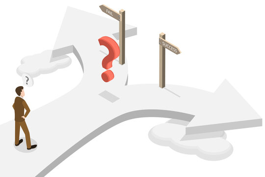3D Isometric Flat  Illustration of Fail Or Success, The Importance Of Decision Making For Future Achievements
