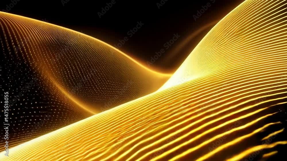 Aufkleber golden abstract waves pattern rendered, metallic curved lines on a black backdrop. smooth and shiny 