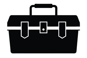 Simple black toolbox has latches for closure, complete with a sturdy handle on top