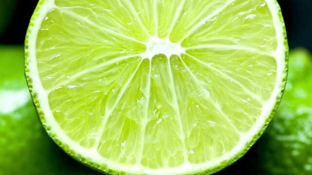 Close-up of a Lime Cross Section and Whole Limes