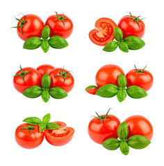 Fresh Tomatoes and Basil Leaves Arranged in an Artistic Display, Isolated on Transparent Background