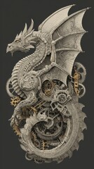 Fototapeta premium Intricate, mechanical dragon sculpture design.
