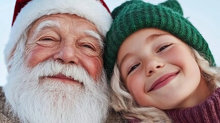 Santa  girl with winter joy, and closeup.