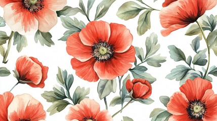 Vibrant Poppy Summer Background Seamless Floral Pattern