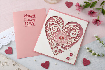 Happy Mother's Day lettering Pink Craft Paper with Heart Design