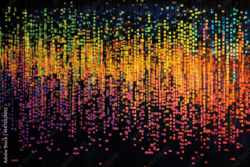 Poster vibrant digital data streams illustrated against a black background, digital data moving on back bac