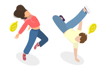 3D Isometric Flat  Illustration of Hip-hop Dancer, Breakdance Style