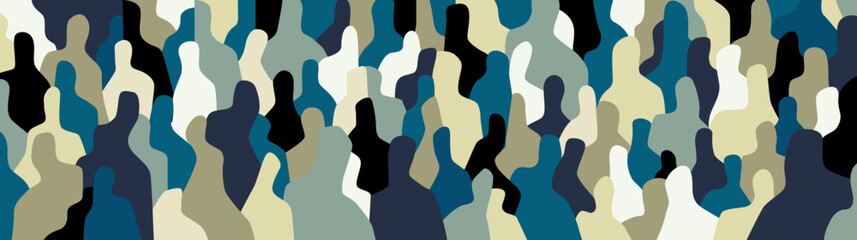 Psychology of people mental illness abstract vector illustration , group of multicolored silhouettes horizontal background