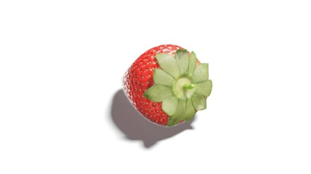 Fresh strawberry lying, looped rotation, isolated on white background