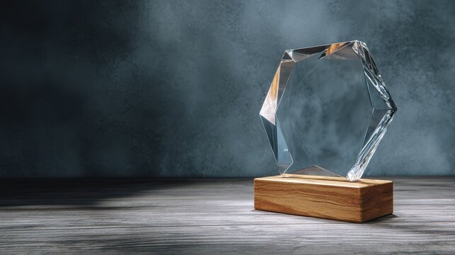 A stunning image of blank square glass trophy mockup, 3d rendering. Empty acrylic award design mock up. Transparent realistic crystal prize plate template. Premium first place.