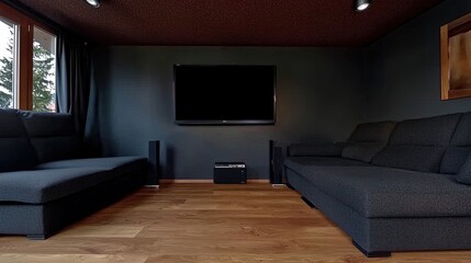Modern Home Theater Room Interior.
