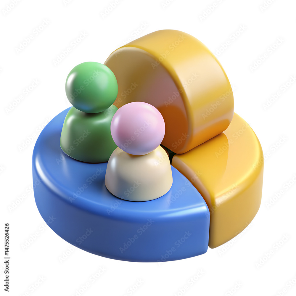 Poster 3d rendering icon of a colorful pie chart showcasing business teamwork and collaboration isolated tr