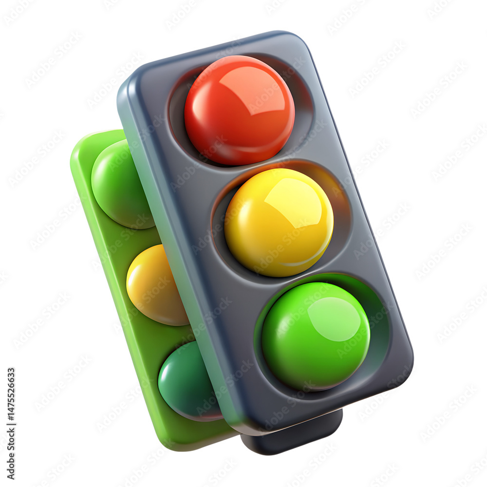 Poster 3d rendering icon of a pair of traffic light signals displaying red yellow and green colors against 