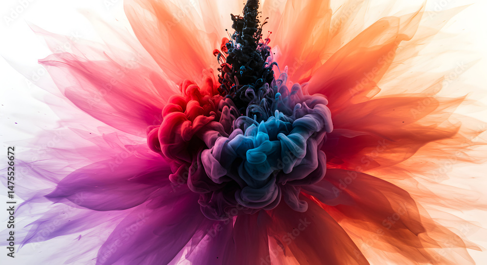 Poster abstract colorful explosion of ink creating a flower like effect