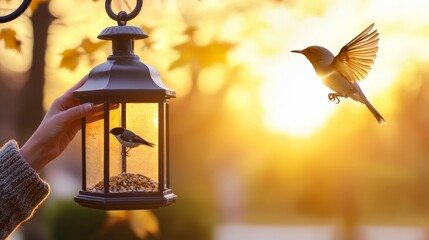 Conservationist Places Bird Feeder to Support Migratory Species