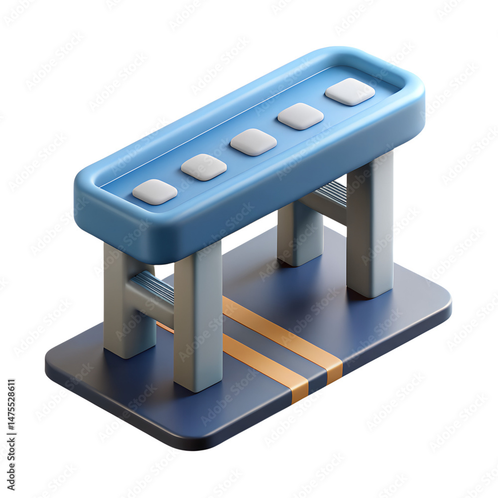 Poster a stylized 3d rendering icon of land transportation featuring a blue and gray color scheme with geom