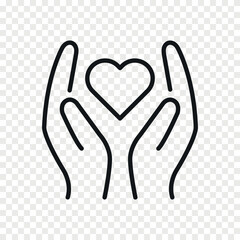 Heart in hand line vector icon