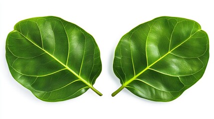 Obraz premium Two lush green ficus leaves isolated on white background perfect for nature designs and tropical themes