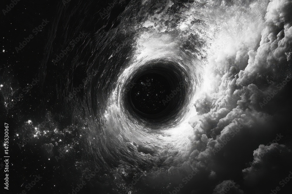 Poster exploring the mesmerizing depths of a space tunnel showcasing cosmic patterns and vibrant energy, sp
