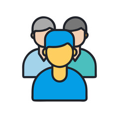Teamwork Icon, Group of People, Colored Outline