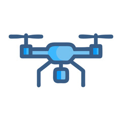 Blue Drone Icon with Camera on Black Background