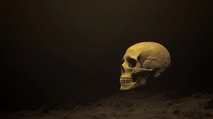 Golden Skull with Dark Background.