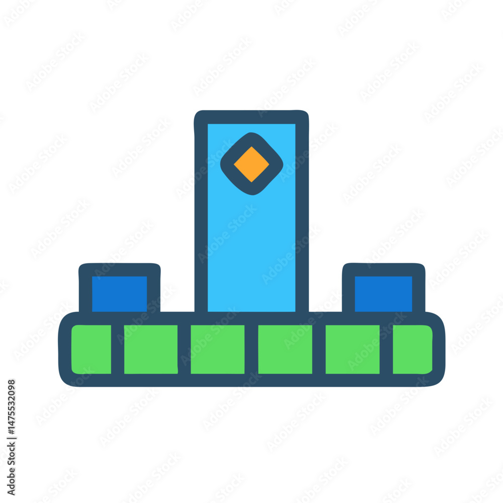 Poster pixelated building structure with tower and block design