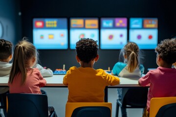 Group of children participating in a virtual class