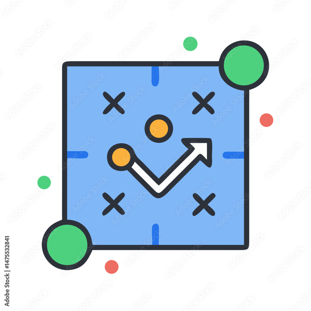 Poster strategy board with arrow and x marks icon design