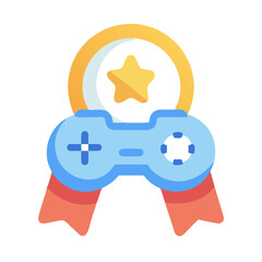 Game achievement icon with star and controller vector