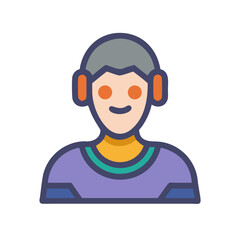 Cyberpunk character avatar icon wearing futuristic headset smiling