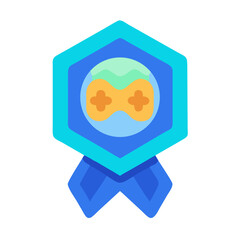Gaming achievement badge with controller icon in blue