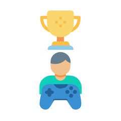 Gamer with trophy, gaming and esports champion icon