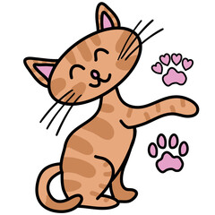 Colorful vector simple illustration for children: adorable furry cat happy wawe