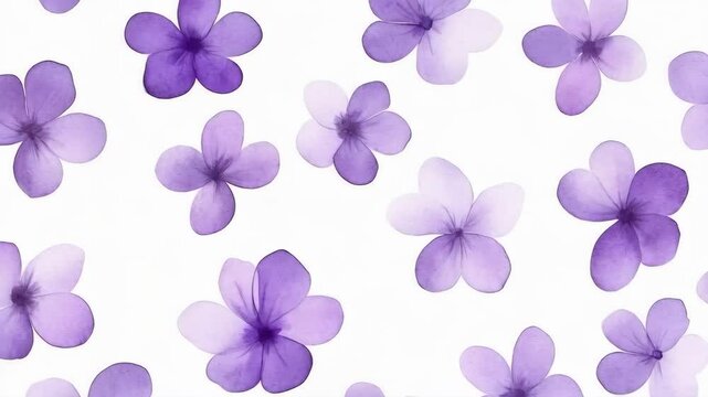 Floral pattern with numerous light purple watercolor flowers scattered across a white backdrop for a soft, elegant design.
