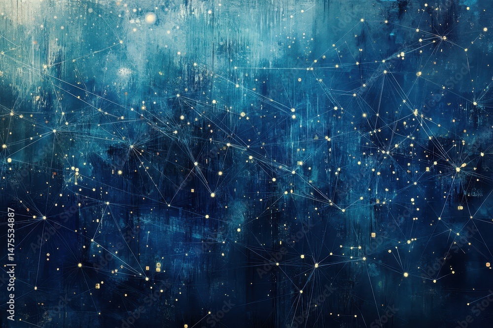 Leinwandbilder exploring the intricate network of connections and data processing over an abstract blue background,