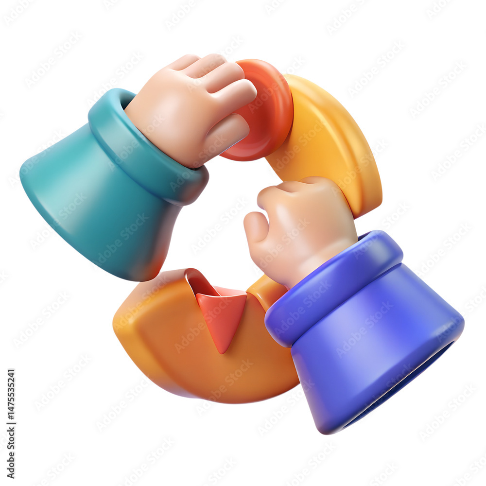 Poster collaborative teamwork concept illustration showcasing diverse hands holding a 3d rendering icon tog